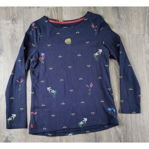 Joules Navy Bees Harbour Print Floral Long Sleeve Shirt US 6 Long Sleeve Cotton